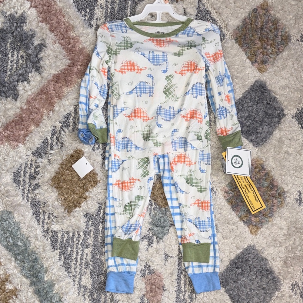 Little Me Dinosaur & Plaid Print 4 Piece Pajamas Set